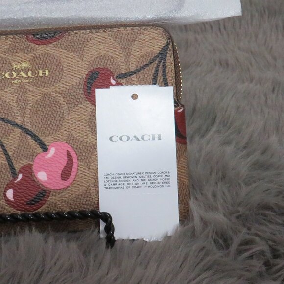 Coach Signature Corner Zip Wristlet with Cherry Print (Tan) - Picture 6 of 6